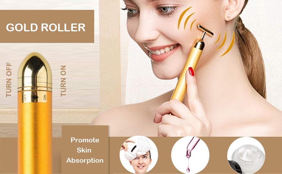 24K Gold Energy Beauty Bar Electric Facial Massage Roller